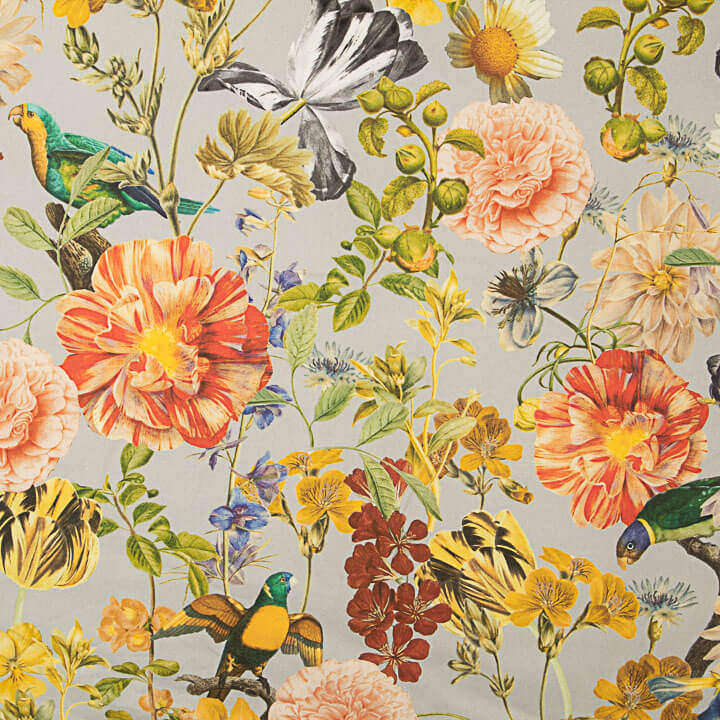 Toile de coton imprimée « Jardin exotique : oiseaux et fleurs » - Ribes y Casals