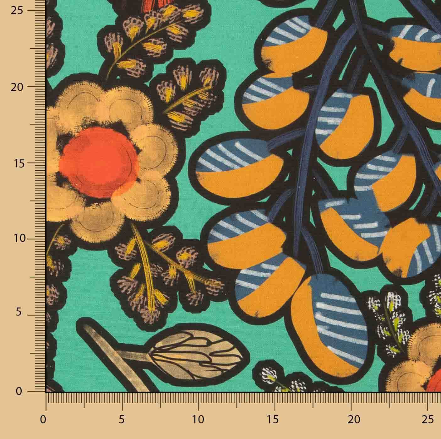 Toile de coton imprimée « Jungle bohème turquoise » - Ribes y Casals