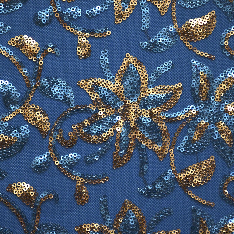 Tissu Paillettes Fleurs Turquoise - Ribes y Casals