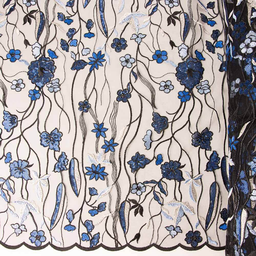Tulle à paillettes brodées bleu marine - Ribes y Casals