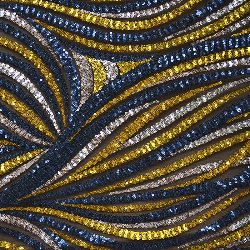 Tissu Paillettes Vagues Aigue-marine Jaune - Ribes y Casals