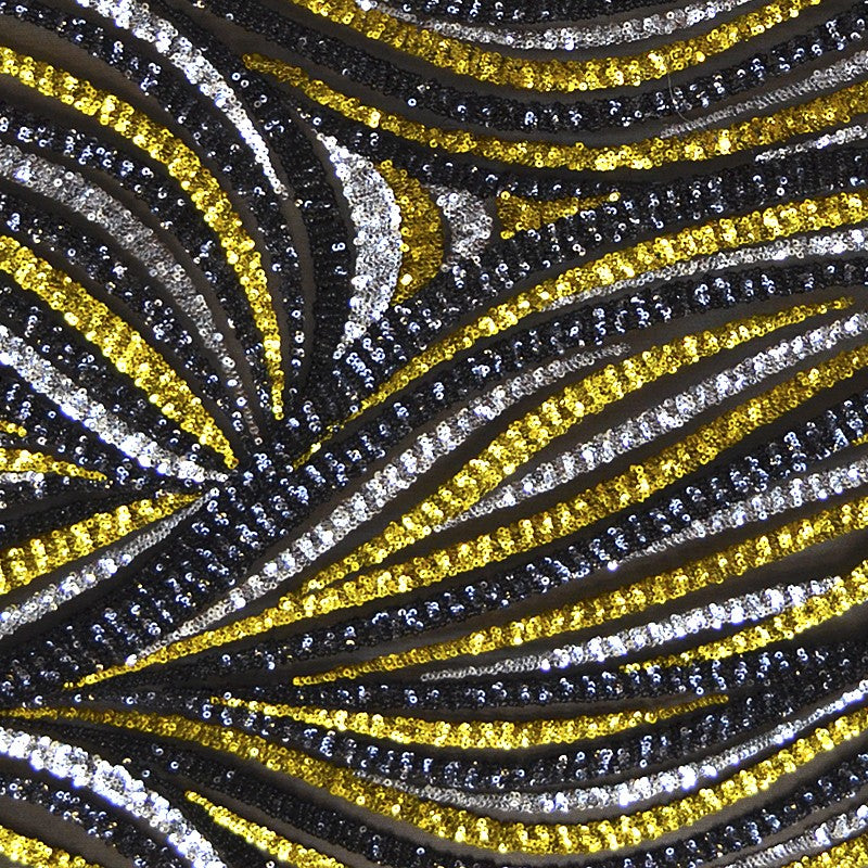 Tissu Paillettes Vagues Noir Jaune - Ribes y Casals