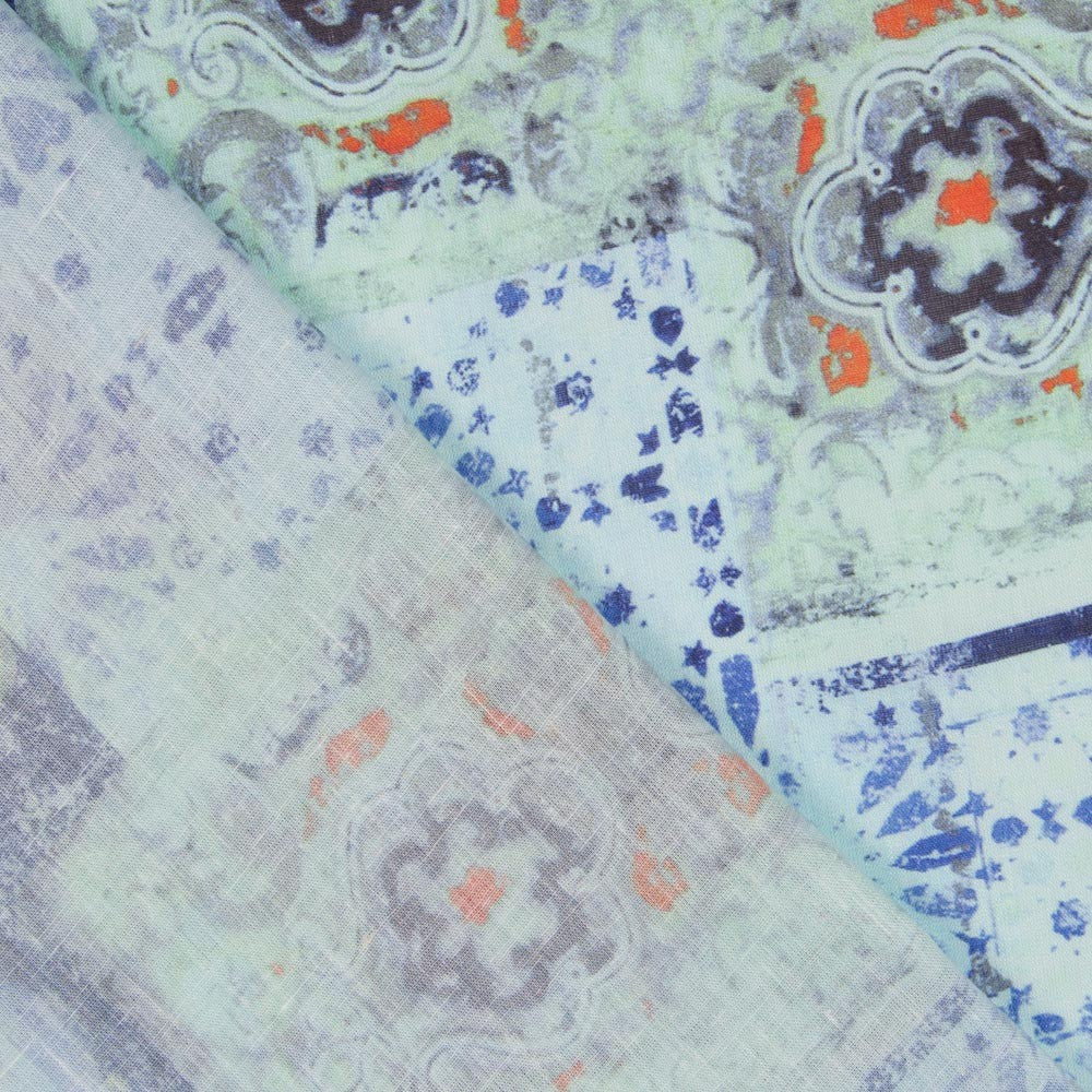 Lin Ethnique Turquoise Imprimé - Ribes y Casals