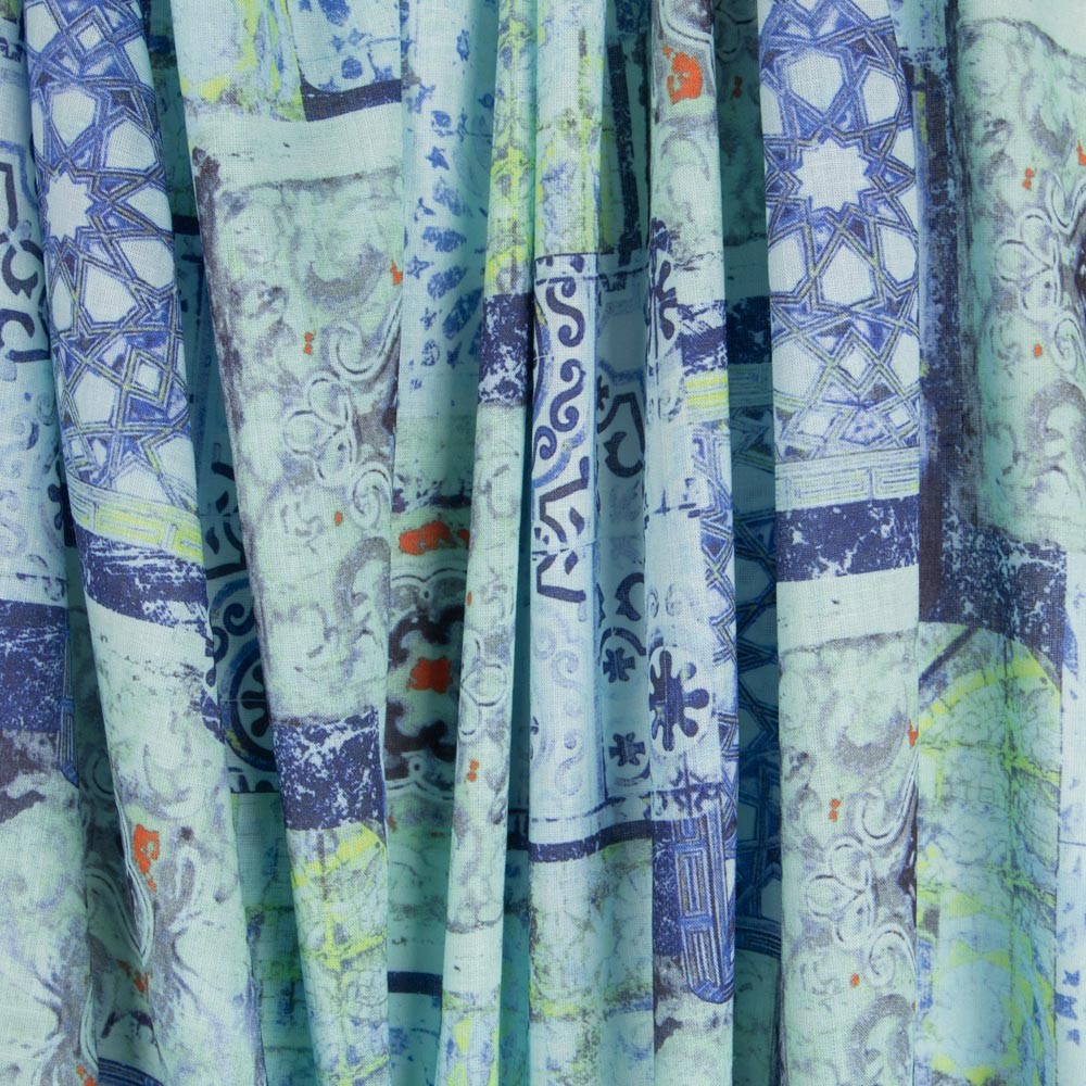 Lin Ethnique Turquoise Imprimé - Ribes y Casals