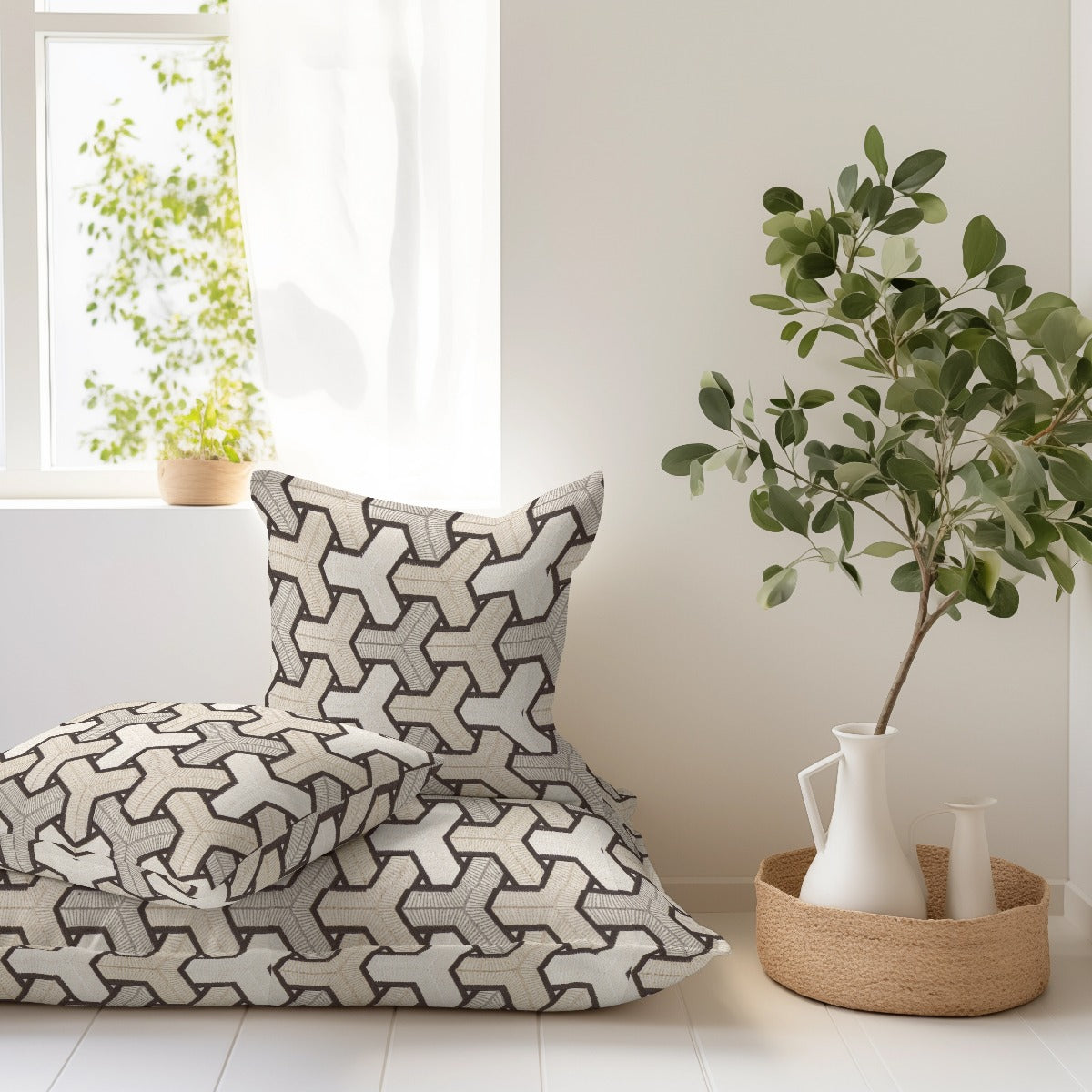 Lin rustique épais brodé Trigonometria - Ribes y Casals