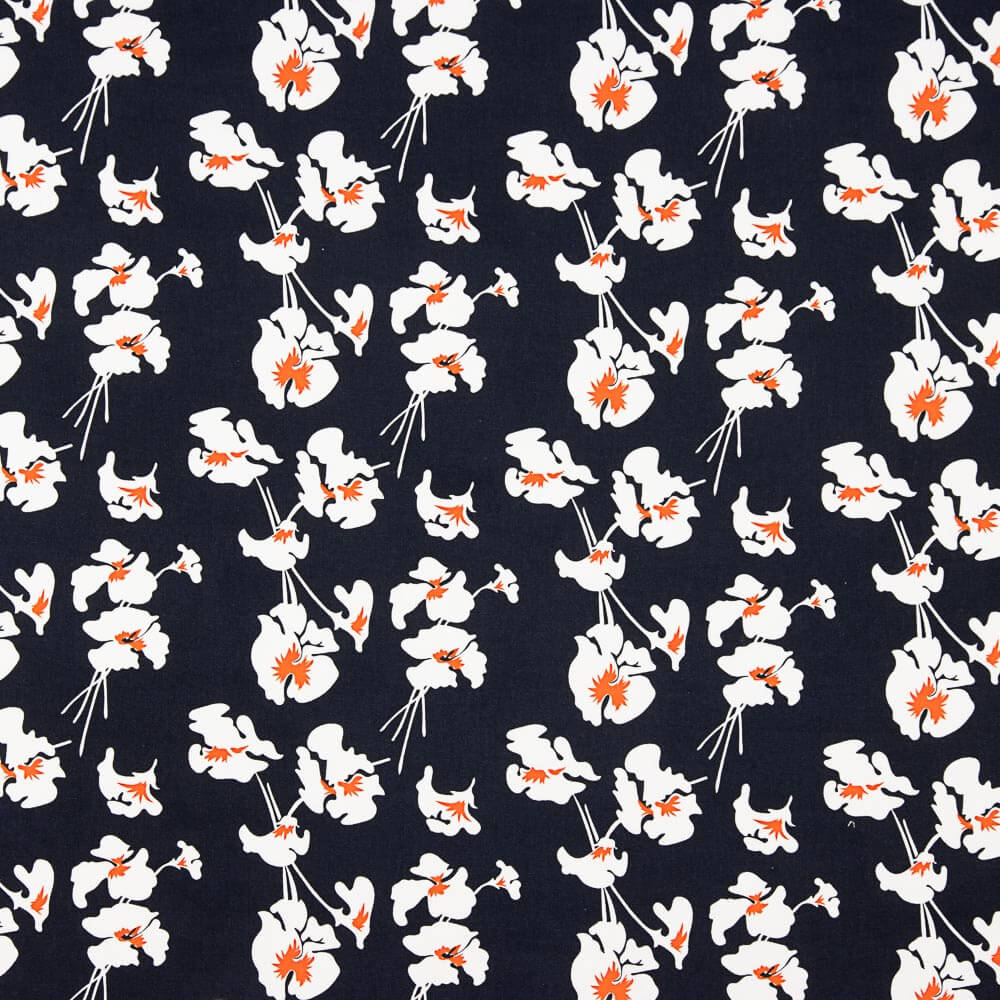 Lin Viscose Fleuri Marine - Ribes y Casals