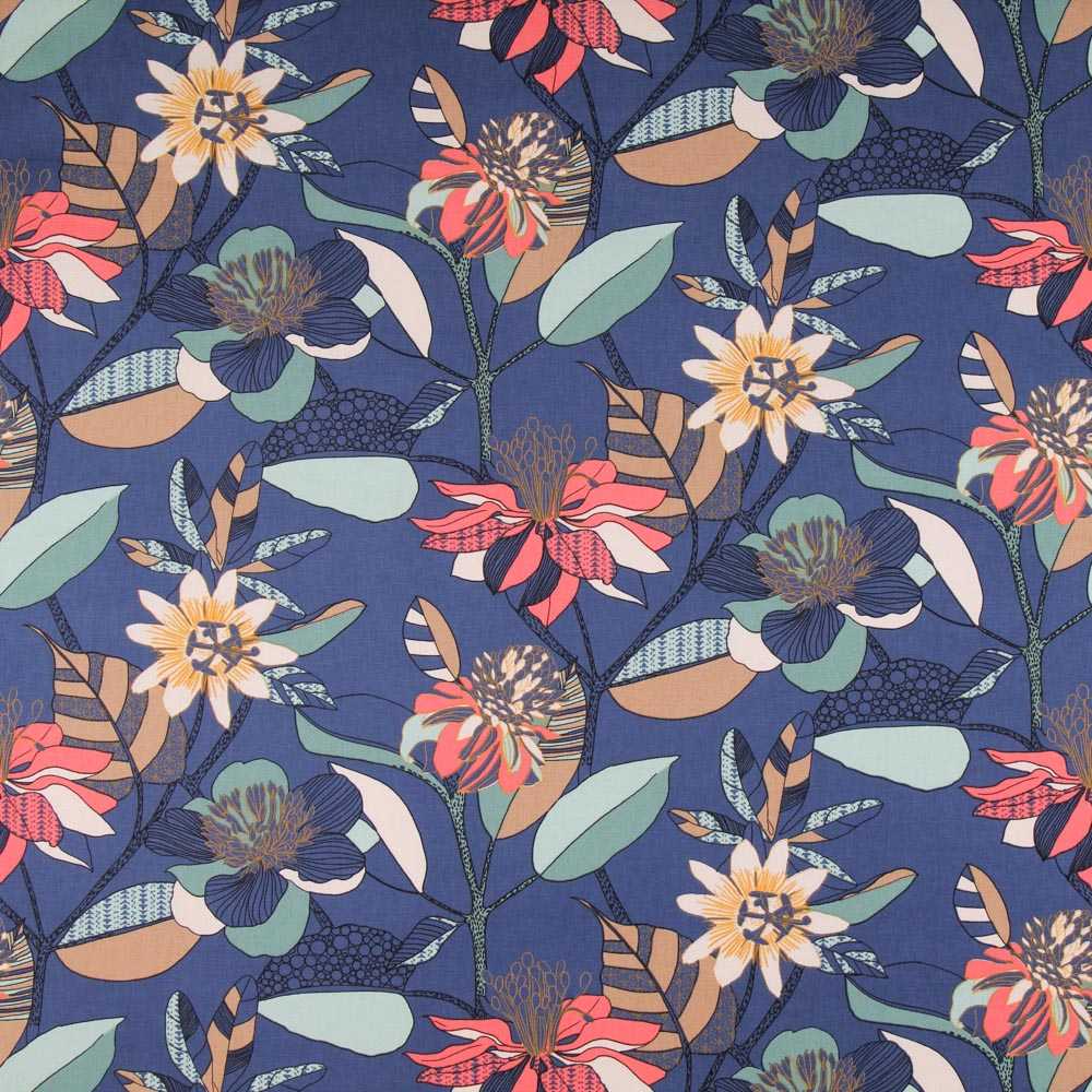 Toile Panama Hibscus Blue - Ribes y Casals