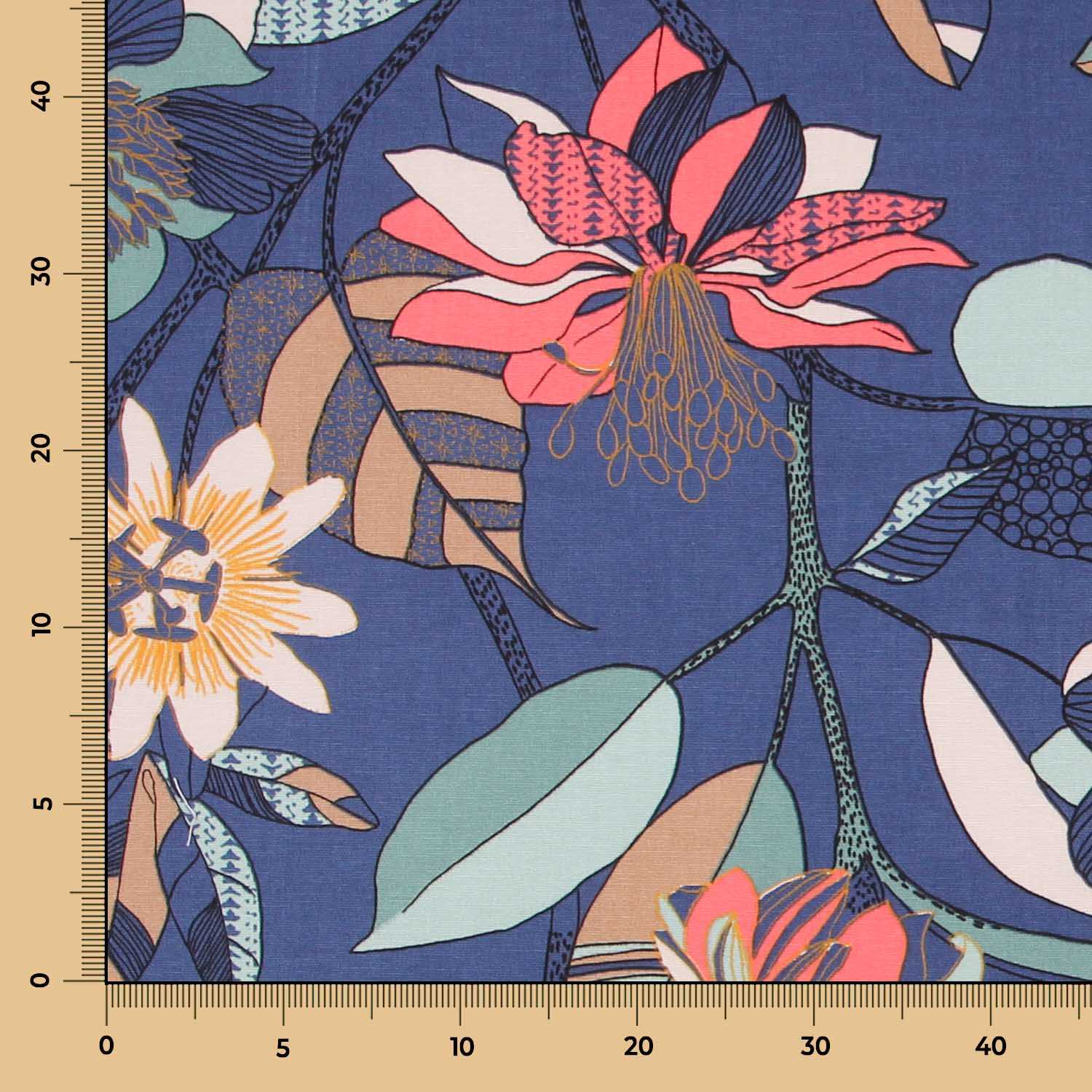 Toile Panama Hibscus Blue - Ribes y Casals