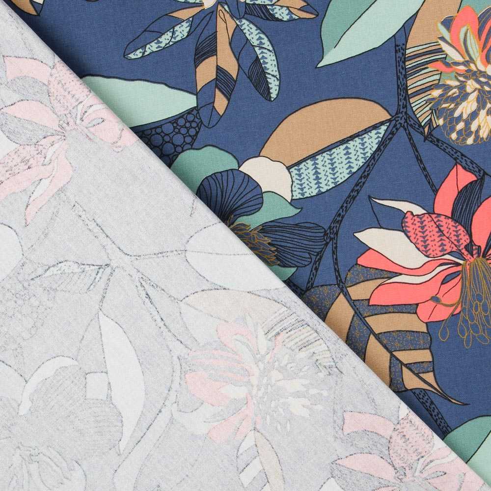 Toile Panama Hibscus Blue - Ribes y Casals