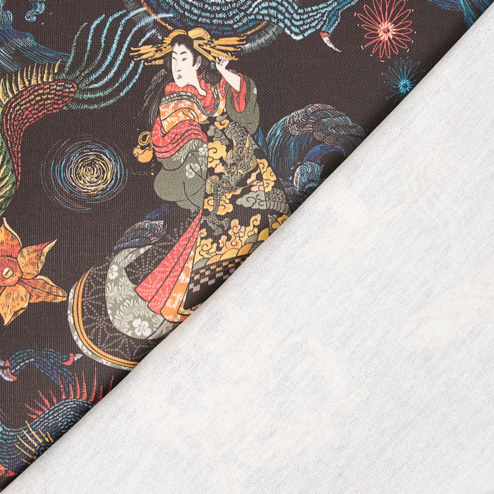 Toile Dragon Samurais Noir - Ribes y Casals