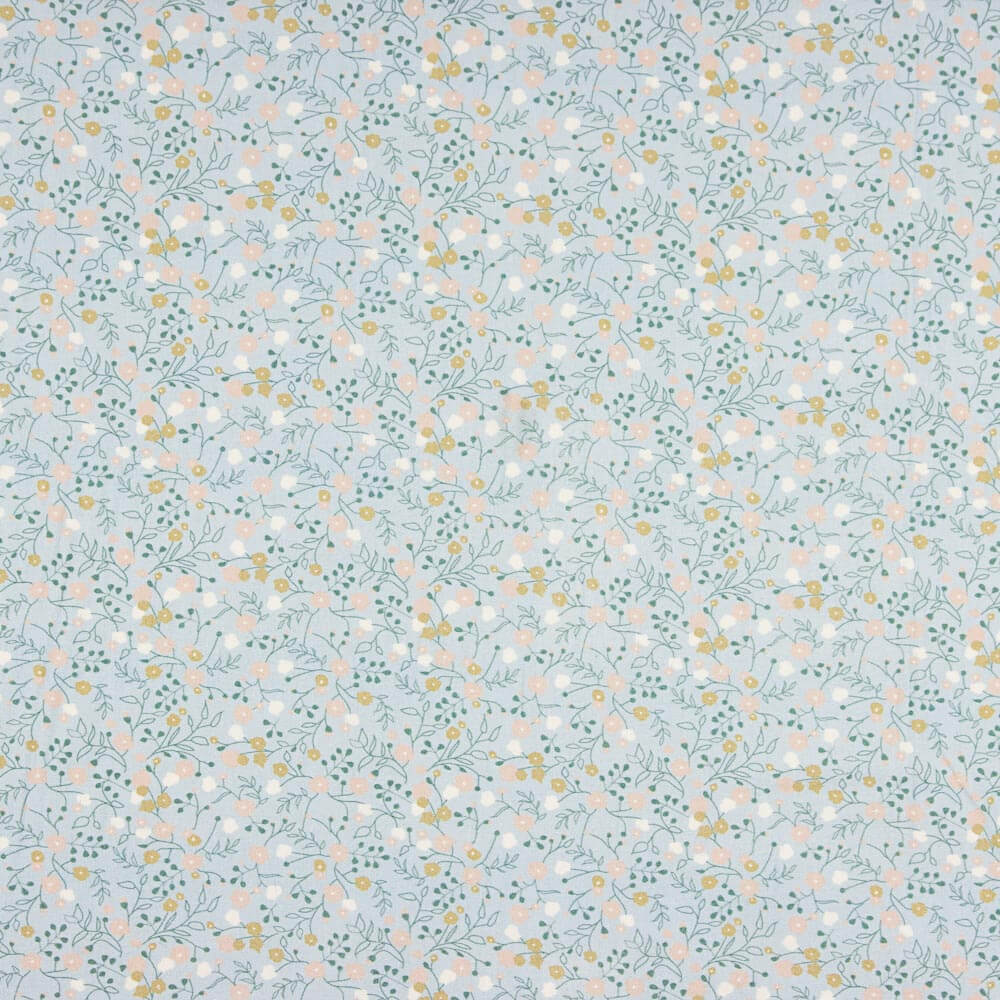Toile Coton Herbes Bleu Porcelaine - Ribes y Casals