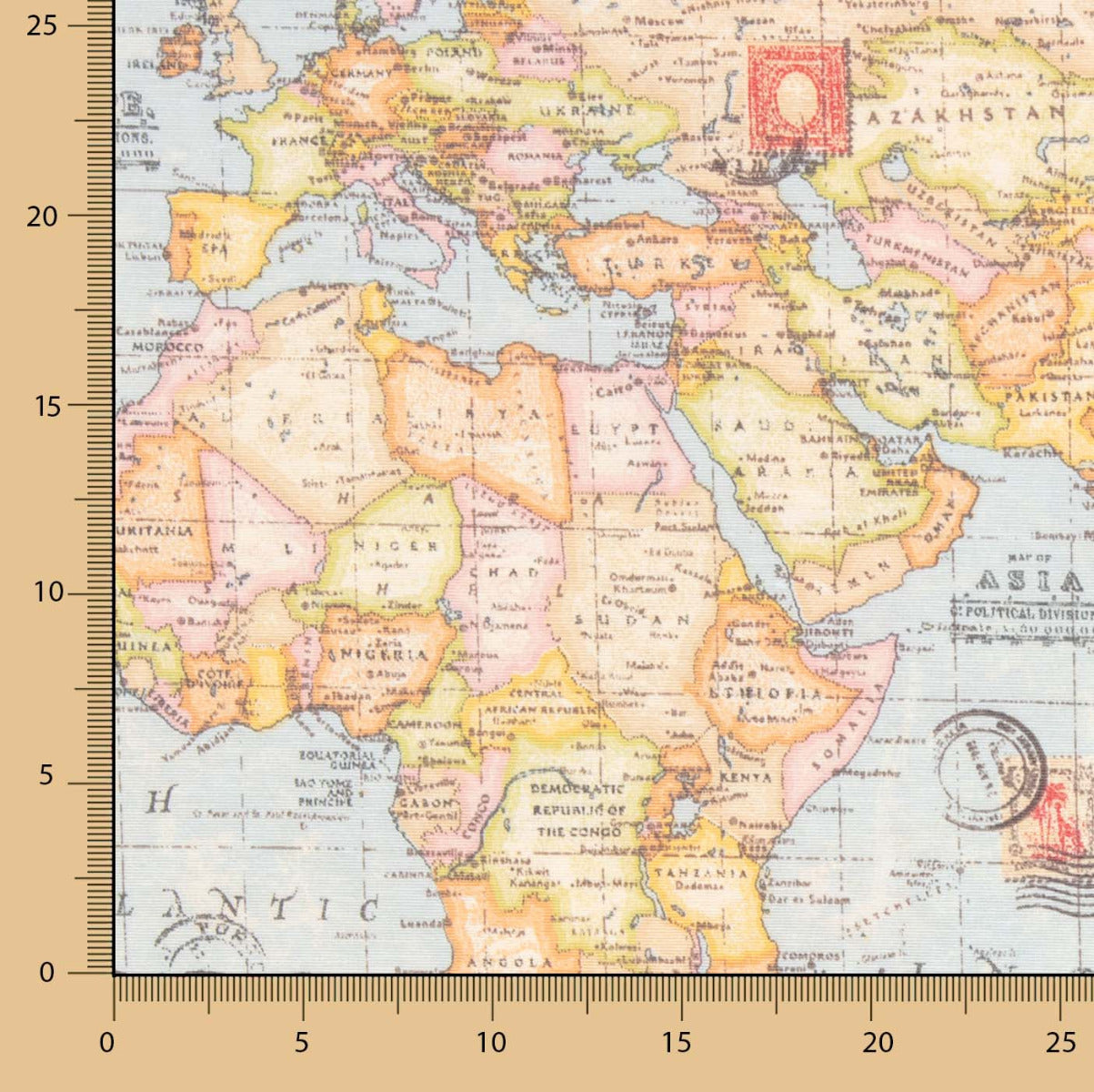 Timbres en toile de carte du monde - Ribes y Casals