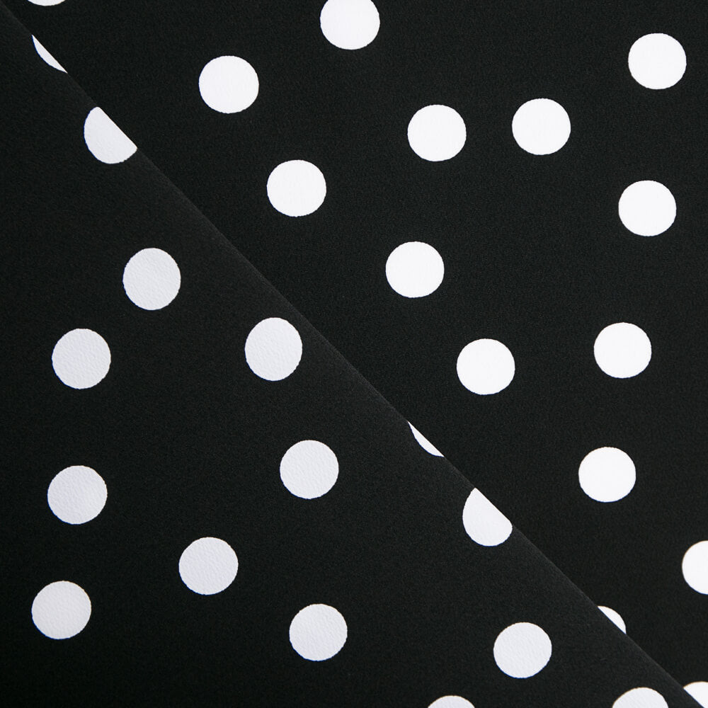 Tissu Crêpe  Pois Blanc 17mm Noir - Ribes y Casals