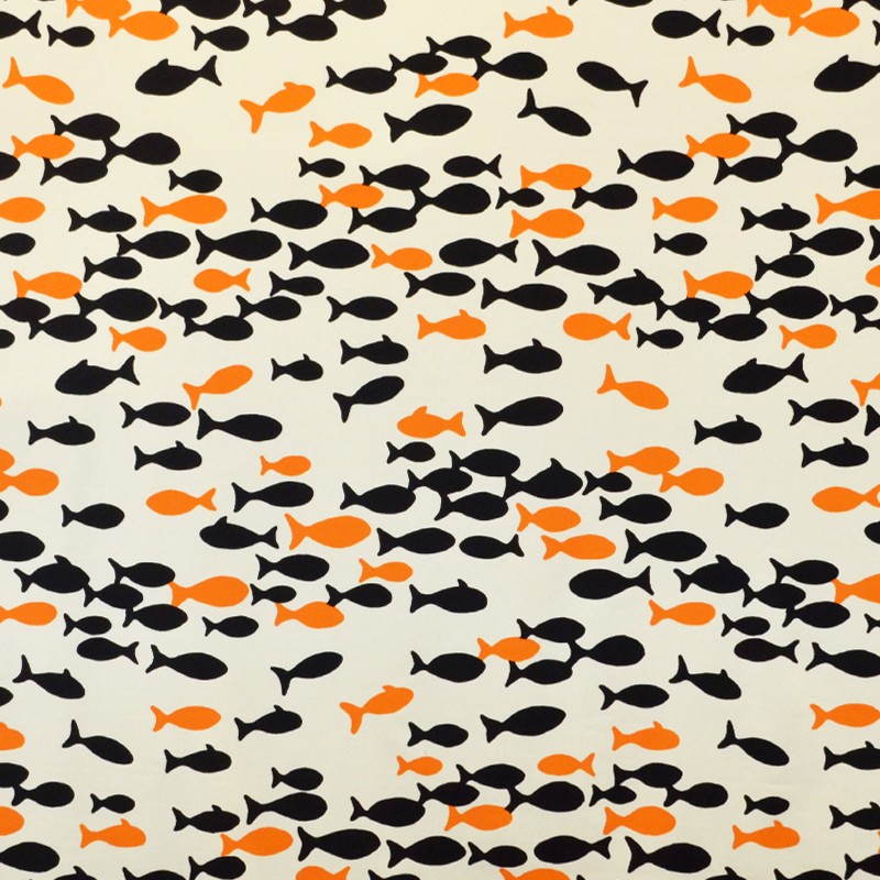 Lycra Imprime Poissons Noir Orange - Ribes y Casals