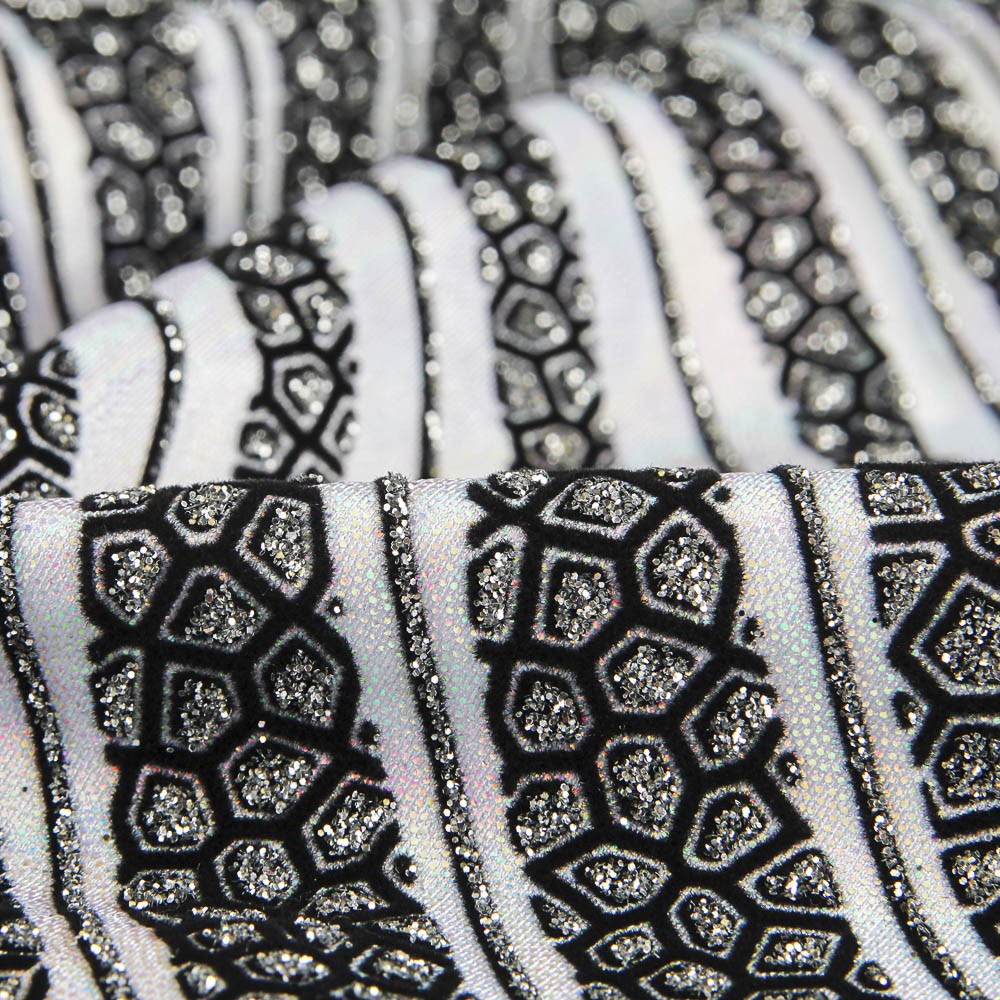 Lycra Floqué Vagues Argent - Ribes y Casals