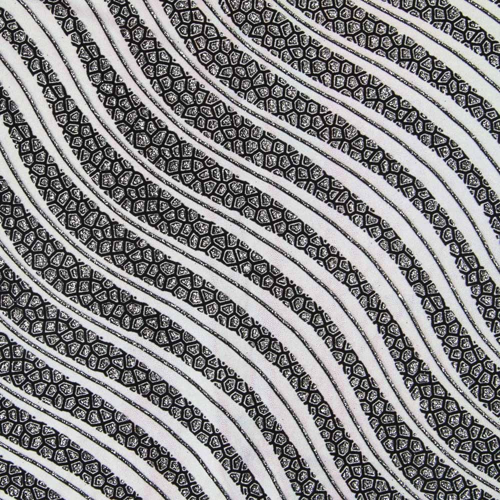 Lycra Floqué Vagues Argent - Ribes y Casals