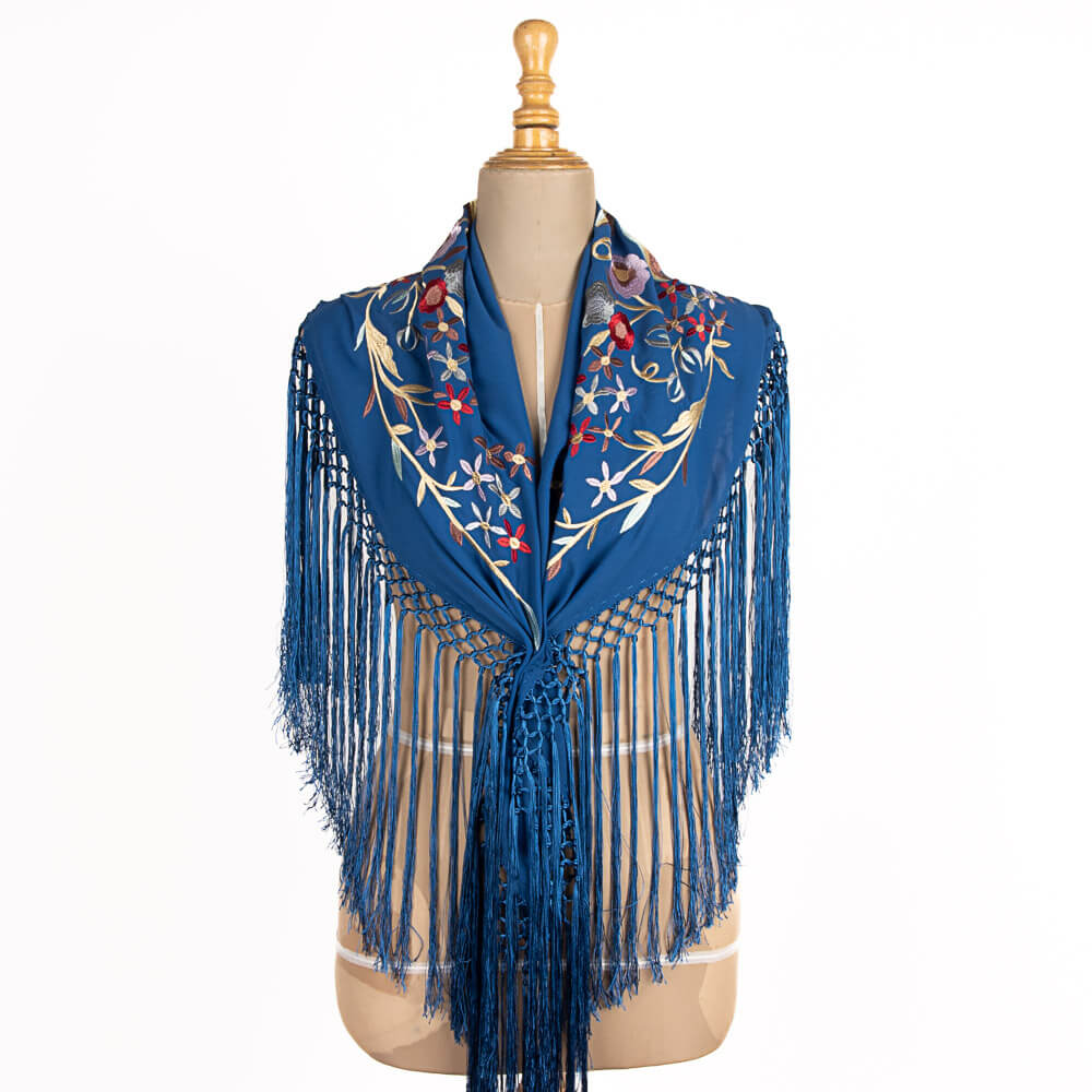 Châle flamenco brodé Triana bleu - Ribes y Casals