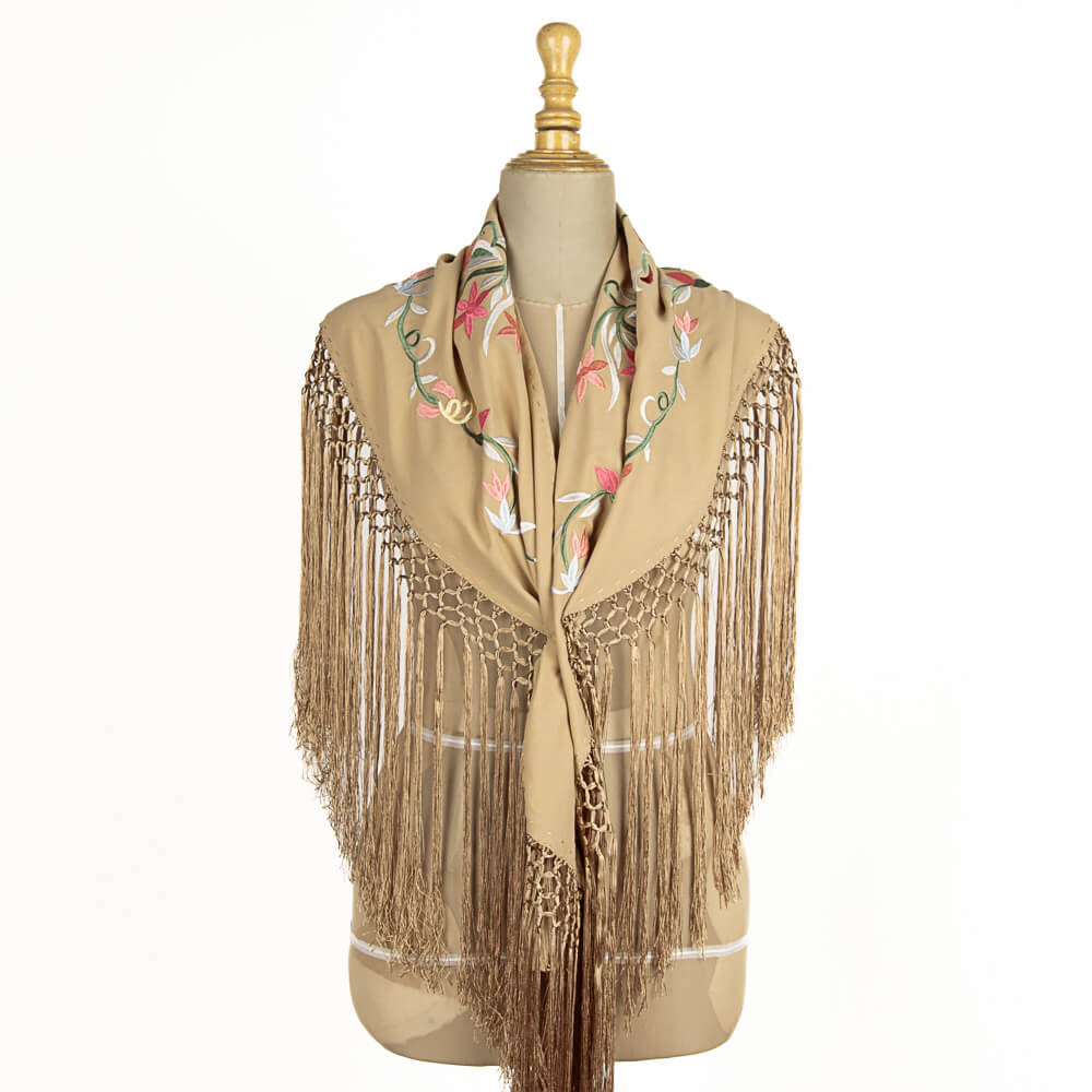 Châle flamenco brodé Cerro camel - Ribes y Casals