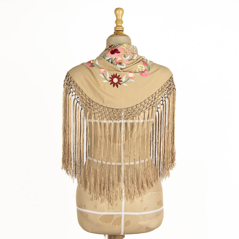 Châle flamenco brodé Cerro camel - Ribes y Casals