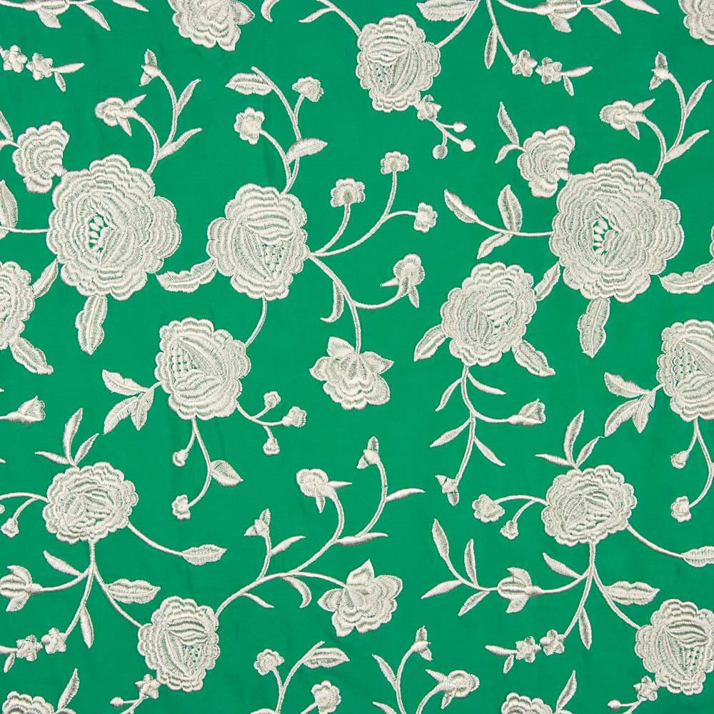 Châle brodé crème Tencel vert émeraude - Ribes y Casals