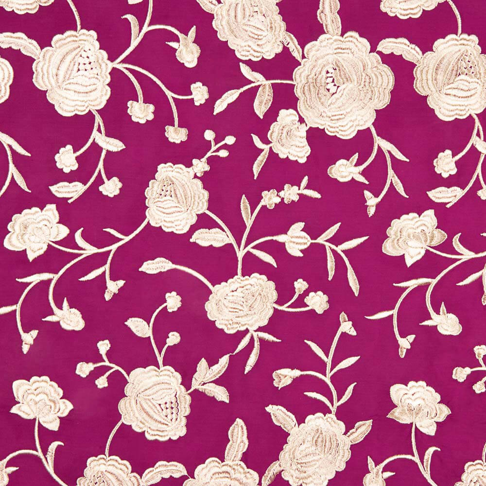 Châle brodé en crème Tencel rouge fraise - Ribes y Casals