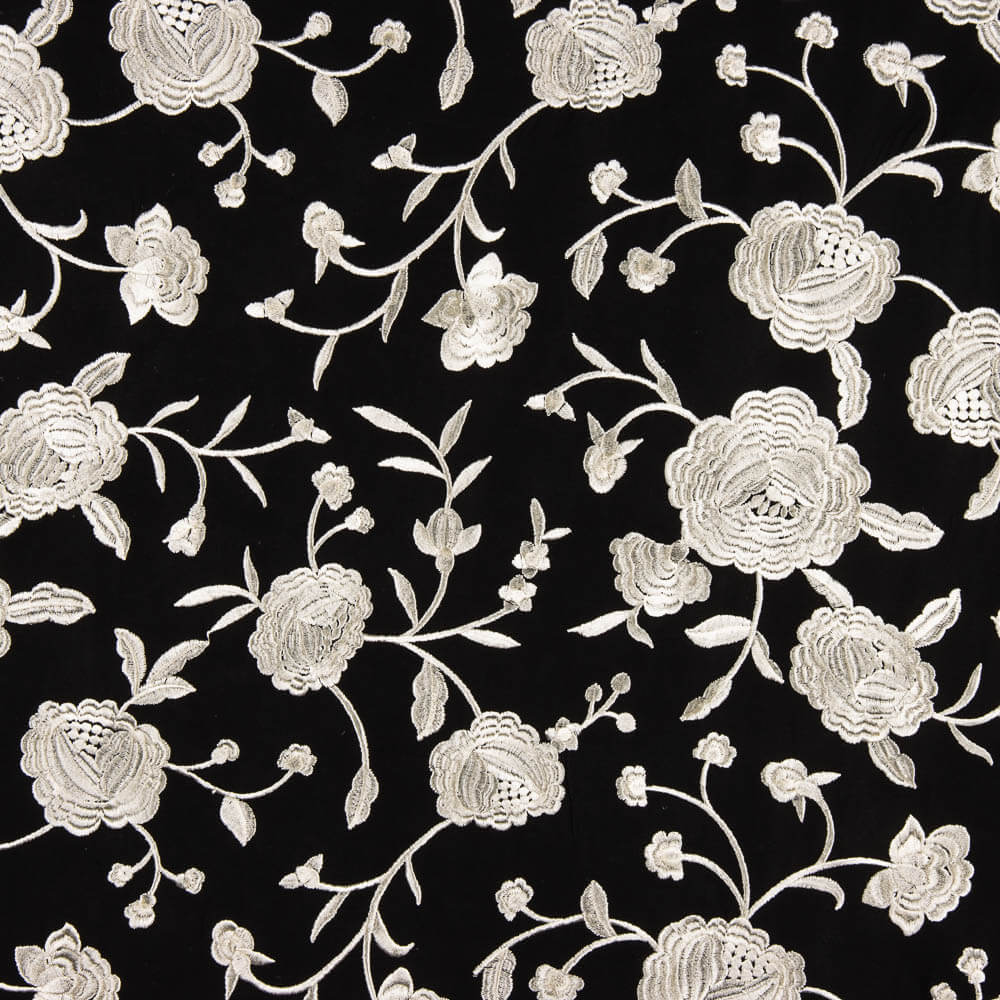 Châle brodé Crème Tencel Noir - Ribes y Casals