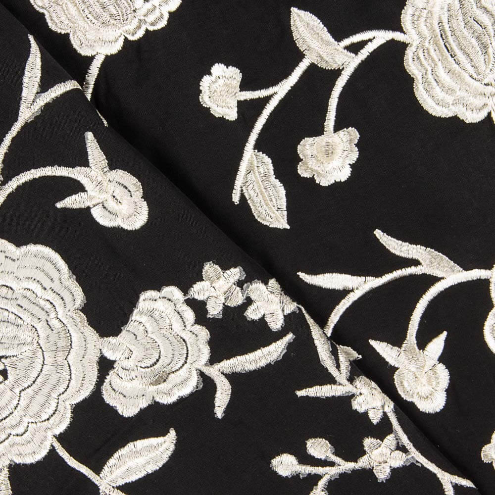 Châle brodé Crème Tencel Noir - Ribes y Casals