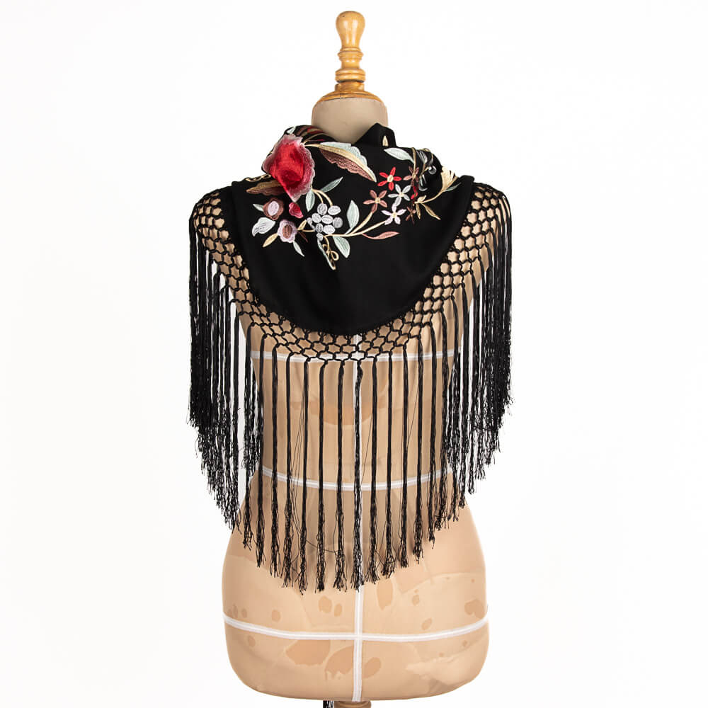 Châle flamenco brodé Triana noir - Ribes y Casals