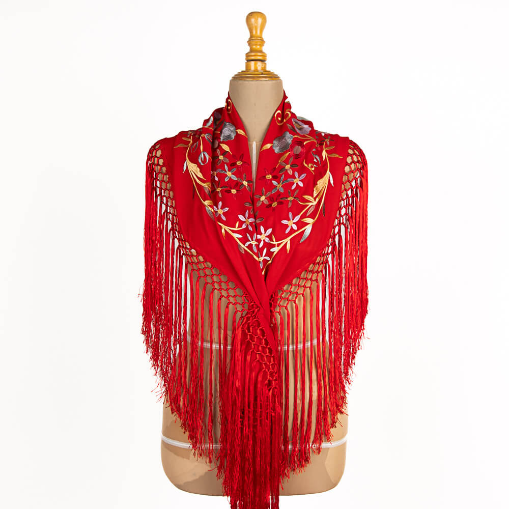 Châle flamenco brodé Triana rouge - Ribes y Casals