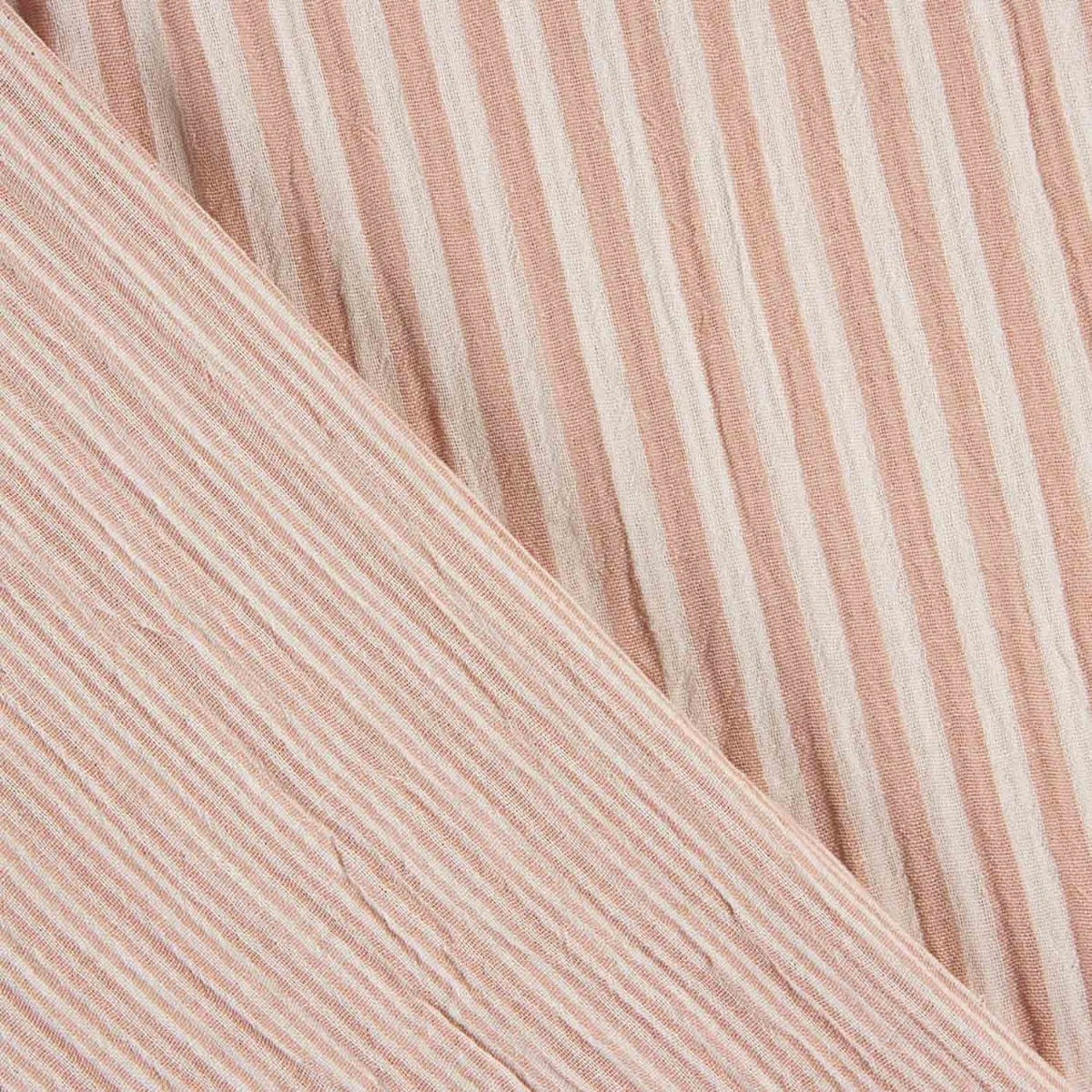 Mousseline double face à rayures rose-naturel - Ribes y Casals