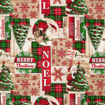 Toile de coton imprimée Noël : Père Noël et tartan - Ribes y Casals
