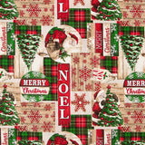 Toile de coton imprimée Noël : Père Noël et tartan - Ribes y Casals