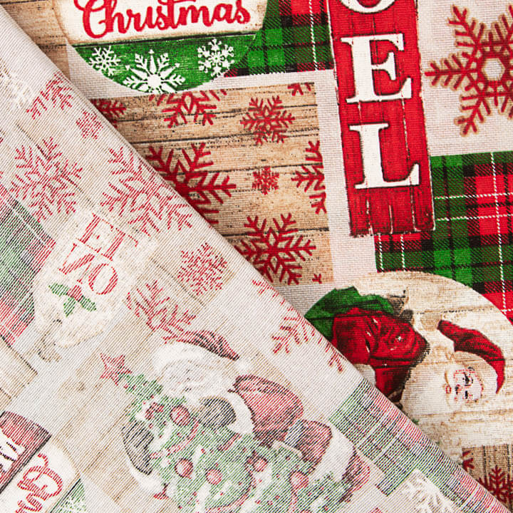 Toile de coton imprimée Noël : Père Noël et tartan - Ribes y Casals