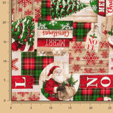 Toile de coton imprimée Noël : Père Noël et tartan - Ribes y Casals