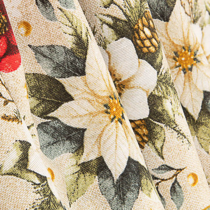 Toile de coton imprimée « Noël » fleuri et doré - Ribes y Casals