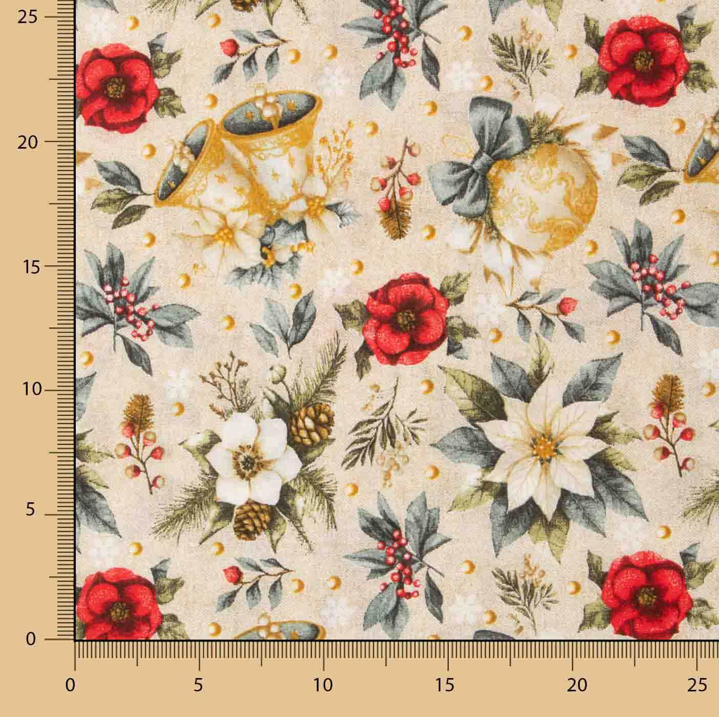 Toile de coton imprimée « Noël » fleuri et doré - Ribes y Casals