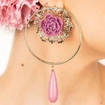 Boucles d&#39;oreilles flamenco avec rose mauve et goutte - Ribes y Casals