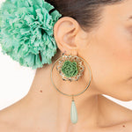 Boucles d&#39;oreilles flamenco avec rose verte et goutte - Ribes y Casals