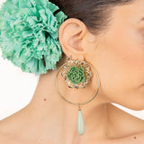 Boucles d&#39;oreilles flamenco avec rose verte et goutte - Ribes y Casals