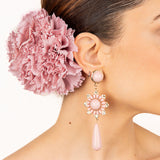 Boucles d&#39;oreilles flamenco avec fleur rose et goutte - Ribes y Casals