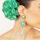 Boucles d&#39;oreilles flamenco avec fleur verte et goutte - Ribes y Casals
