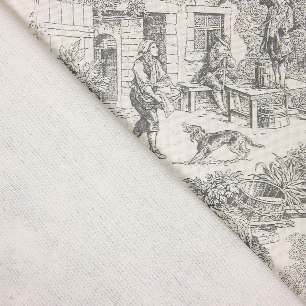 Panama Imprimé Toile de Jouy Gris - Ribes y Casals