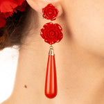 Boucles d&#39;oreilles flamenco avec goutte rose et rouge - Ribes y Casals