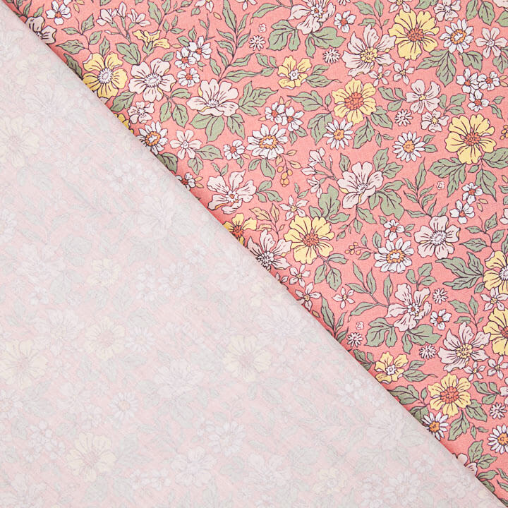 Percale imprimée « Jardin sauvage » corail - Ribes y Casals