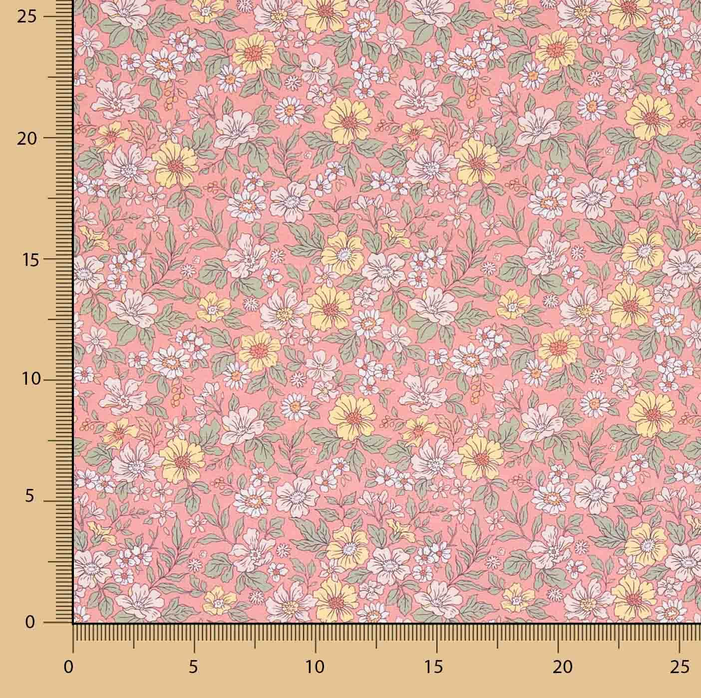 Percale imprimée « Jardin sauvage » corail - Ribes y Casals