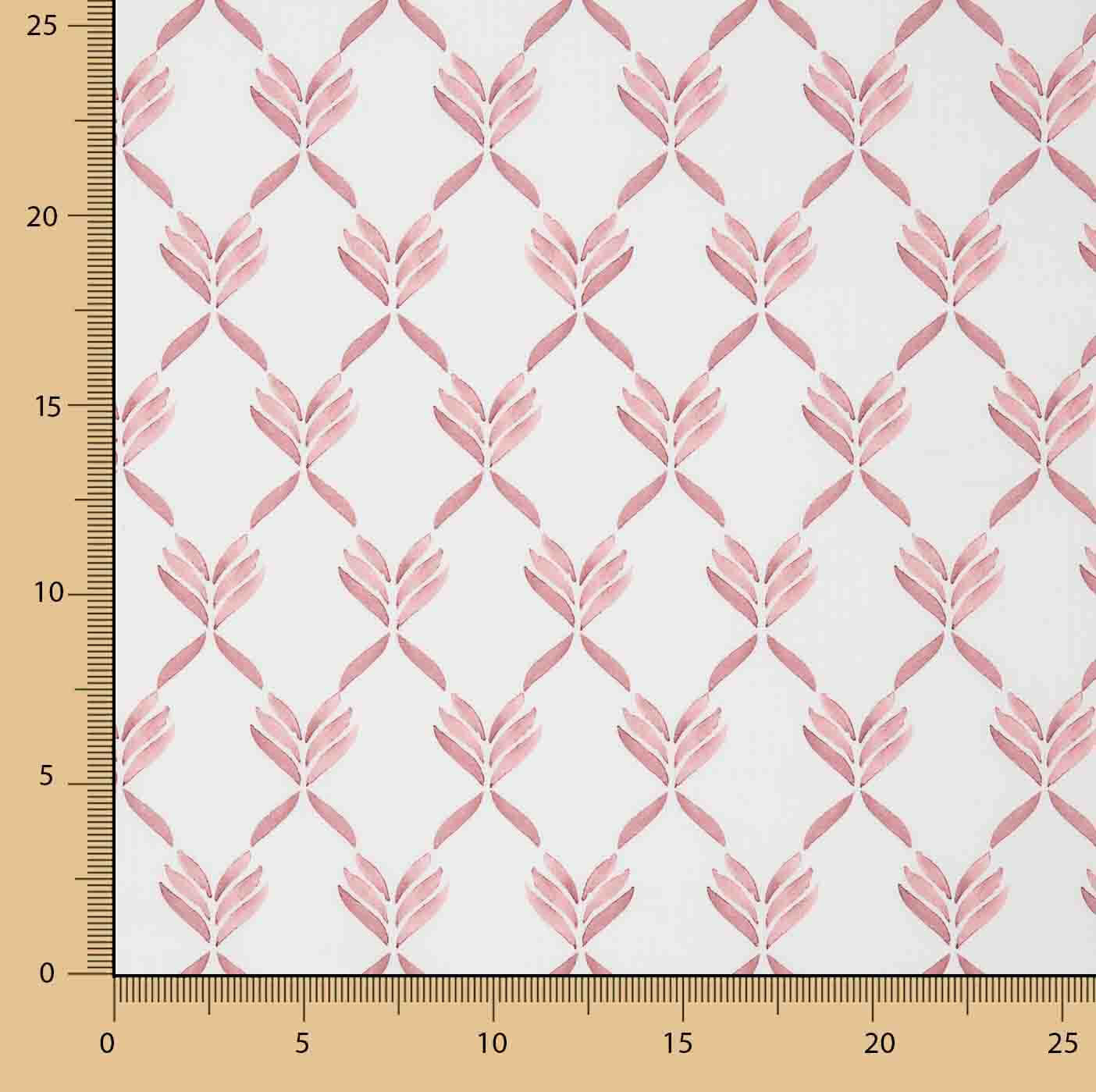 Percale imprimée de feuilles géométriques couleur corail - Ribes y Casals