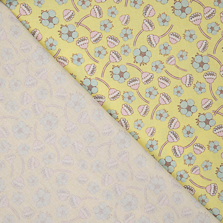 Percale imprimée motif floral vintage jaune - Ribes y Casals