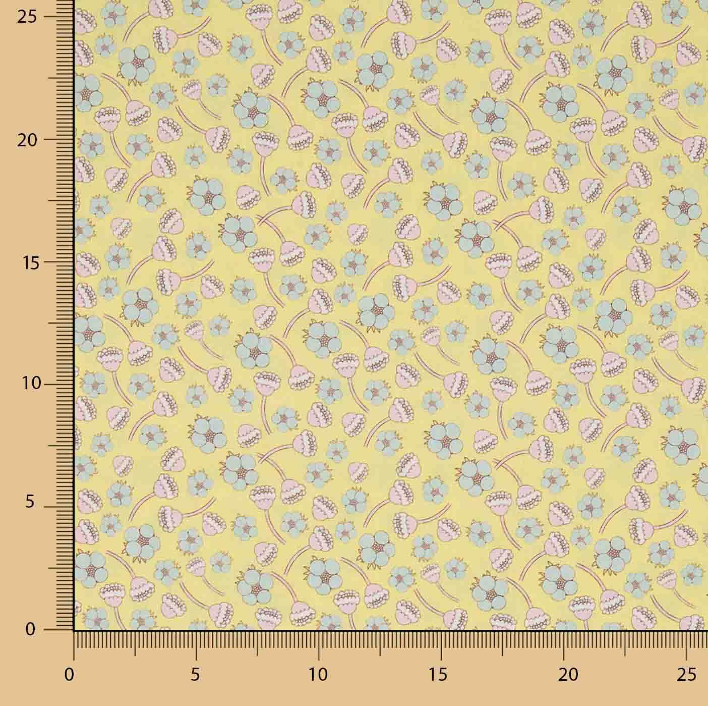 Percale imprimée motif floral vintage jaune - Ribes y Casals