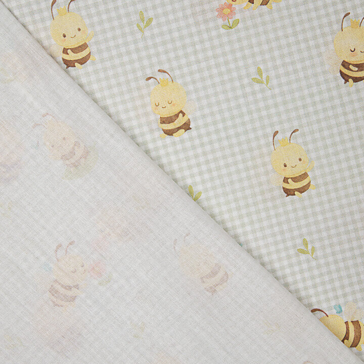 Percale imprimée « Abeillines adorables » beige - Ribes y Casals