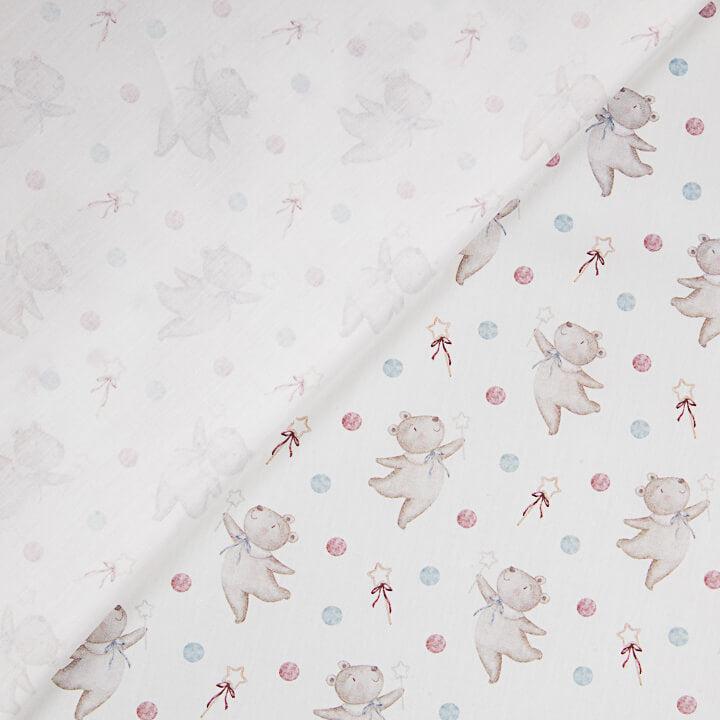 Percale imprimée « Petits ours volants » rose et bleu - Ribes y Casals